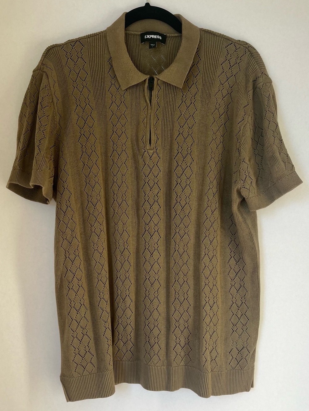 Express Men’s Green Zip-Front Short-Sleeve Knit Polo